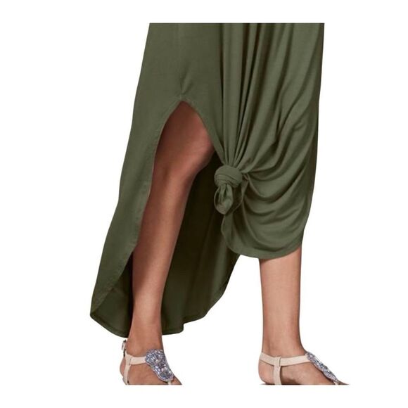 Venus Casual Boho V-Neck Olive Green T-Shirt Dress Jersey Knit 1X Casual Cruise - Picture 6 of 7